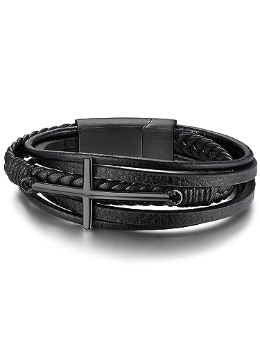 GoldChic Herren Männer Lederarmband Wickelarmband 19cm lang Herrenarmband Lederband mit Kreuz Anhänger Schwarz Lederarmbänder Armkette GoldChic Herren Männer Lederarmband Wickelarmband 19cm lang Herrenarmband Lederband mit Kreuz Anhänger Schwarz Lederarmbänder Armkette von GoldChic
