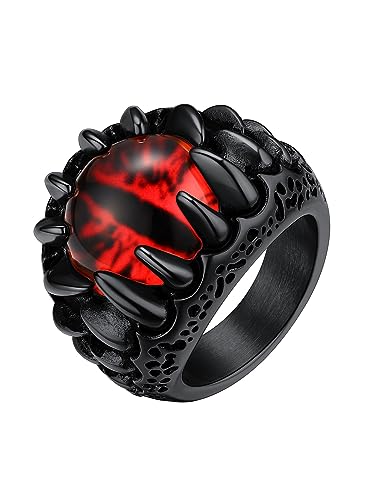 GoldChic Herren Männer Teufelsaugen Fingerring Schwarz Edelstahl Böser Blick Siegelring Punk Todesklaue Statement Ring Ringgröße 59.5 (18.9) von GOLDCHIC JEWELRY