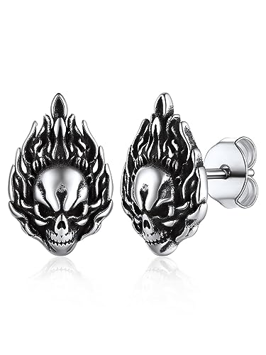 GoldChic Herren Ohrringe Edelstahl Totenkopf Ohrstecker Punk Gotik Skull Ohrring Piercing Silber für Halloween Weihnachten Geburtstag von GOLDCHIC JEWELRY