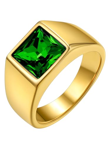 GoldChic Herren Ring 316L Edelstahl 8mm breit Zirkon Benutzerdefinierter Geburtsstein Ring mit Eigenem Namen Gravur Glänzender Poliert Siegelring in Gold Ringgröße 67.2（21.4） von GOLDCHIC JEWELRY