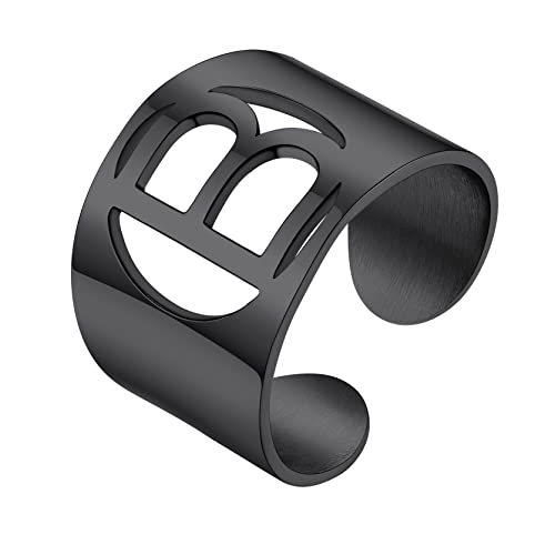 GoldChic Herren Ring Schwarz Edelstahl Buchstaben A-Z Ring Offener Einstellbarer Initiale Alphabet B Ring Stapelbarer Anfangsbuchstaben Statement Ring Ringgröße 51.8（16.5）- 67.2（21.4） von GOLDCHIC JEWELRY
