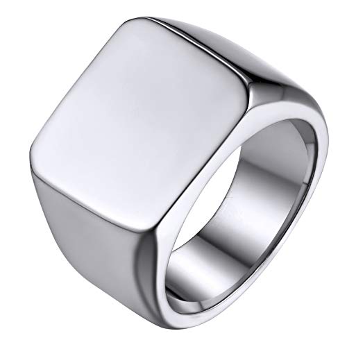 GoldChic Herren Ringe Edelstahl Siegelring Männer Jungen Punk Style Fingerring in Silberfarbe Glänzend Poliert Quadrat Band Ring für Herren Ringgröße 59.5（18.9） von GOLDCHIC JEWELRY