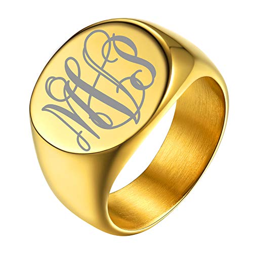 GoldChic Herren Ringe Poliert Crown Ring 18K Vergoldet Personalisiert Poliert Siegelring mit Vine MonogramsSolid Gravur Vintage Rolex Ring Rund Bandring Ringgröße 59.5 (18.9) von GOLDCHIC JEWELRY