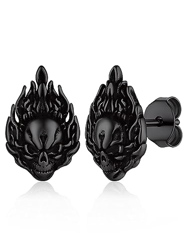 GoldChic Herren Totenkopf Skull Ohrringe Punk Gotik Schädel Ohrstecker Schwarz Edelstahl Totenkopf Ohr Piercing für Männer Jungen von GOLDCHIC JEWELRY