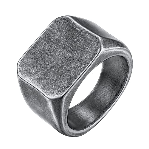 GoldChic Hip Hop Biker Ring Edelstahl Herren Männer Siegelring Quadrat Band Ring Punk Style Fingerring in Vintage Grau Ringgröße 72.8（23.1）für Freundschaftsring Ehering von GOLDCHIC JEWELRY