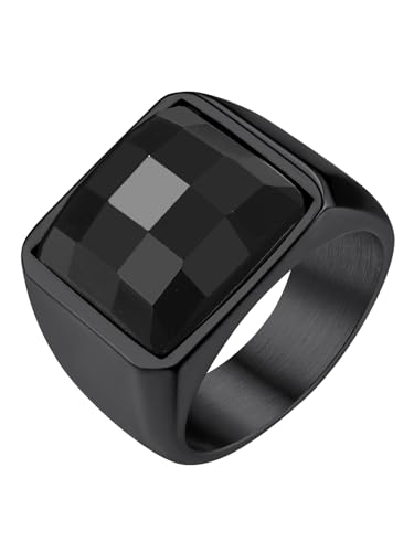 GoldChic Siegelring Frauen Männer Ring Schwarz Edelstahlring mit Stein 15MM breit Solitär Ring 57mm Eheringe Herren Schmuck Accessoires von GoldChic