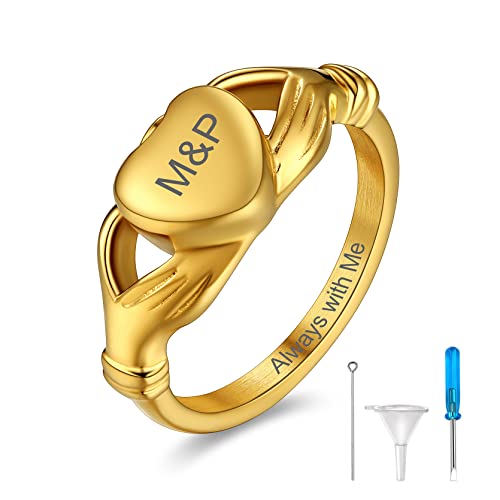 GoldChic Hunde Katze Asche Urnen Ring für Damen Herren 18K Vergoldet Anpassbarer Memorial Asche Ring für immer in Meinem Herzen Einäscherung Schmuck Ringgröße 56.5（18.1） für Geburtstag Weihnachten von GOLDCHIC JEWELRY