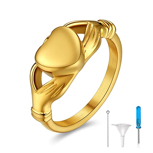 GoldChic Hunde Katze Asche Urnen Ring für Damen Herren 18K Vergoldet Memorial Asche Ring für immer in Meinem Herzen Einäscherung Schmuck Ringgröße 56.5（18.1） für Geburtstag Weihnachten von GoldChic