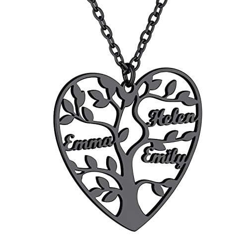 GoldChic Individuelle Lebensbaum Kette mit 3 Namen für Familie/BFF Halskette Edelstahl Damen Frauen Herzform Stammbaum des Lebens Namenskette in Schwarz Modeschmuck Geschenk von GOLDCHIC JEWELRY