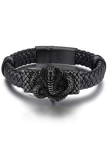 GoldChic Individuelles Herren Lederarmband Schwarz mit Eigenem Namen Edelstahl Vikinger Männer Jungen Armbänder Kobra Armkette mit Magnetverschluss 21cm lang GoldChic Individuelles Herren Lederarmband Schwarz mit Eigenem Namen Edelstahl Vikinger Männer Jungen Armbänder Kobra Armkette mit Magnetverschluss 21cm lang von GOLDCHIC JEWELRY