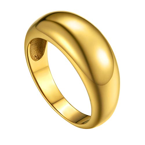 Mode einfacher konvexer Bandring Edelstahl Breite 8.8mm Simpel Glänzender dünne stapelbarer Ring für Damen Frauen Ringgröße 56.5（18.1） in Gold Ehering Trauring Memoire Ring von GoldChic