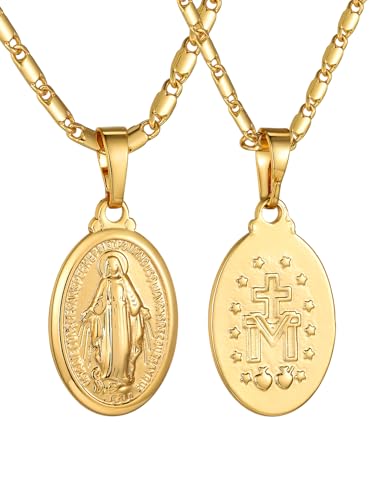 GoldChic Goldkette Damen Jungfrau Maria Kette Gold Wundertätigemedaillemitkette Kettenanhänger Heilige Maria Medaille Halskette 51CM Gliederkette Kupfer Religiöser Amulett Modeschmuck für Weihnachten von GoldChic