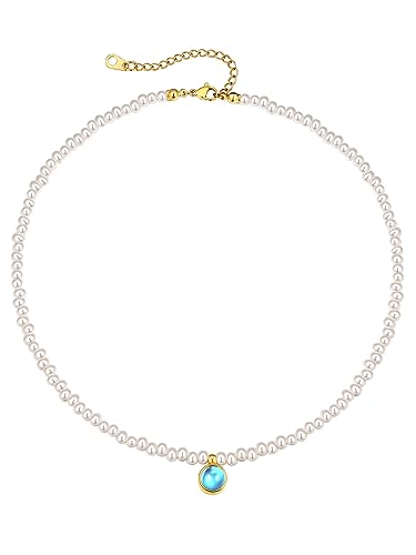 GoldChic Klassische Damen Perlenkette Fake Süßwasserperlen Halskette 41cm lang Zirkonia Perlen Choker Geschenke für Geburtstag Weihnachten Jahrstag von GOLDCHIC JEWELRY