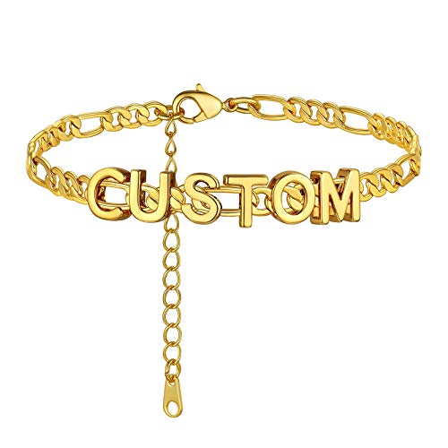 GoldChic Kupfer Figaro Fußkettchen Buchstaben Charm Fußkette Einstellbare Sommer Fußkette Knöchel Ketten Boho-Stil Alphabet Fußkette Anklet Figarokette DIY-Zubehör in Gold mit 22cm+5cm Kette von GoldChic