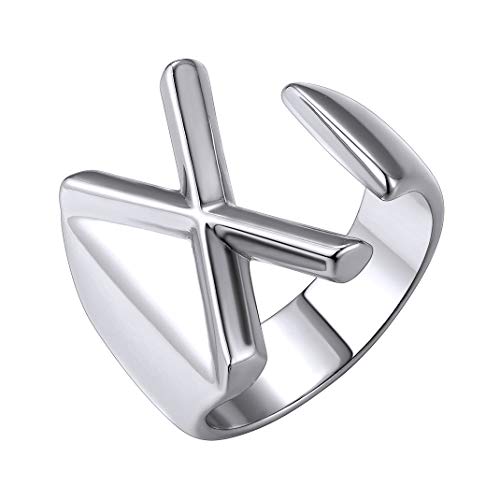 GoldChic Kupfer Ring mit Buchstaben X Initial Verstellbarer Alphabet Ring Damen Ring in Silberfarbe Buchstaben Hip Hop Offen Ringe für Damen Mädchen Ringgröße 51.8（16.5）- 62.1（19.8） von GoldChic