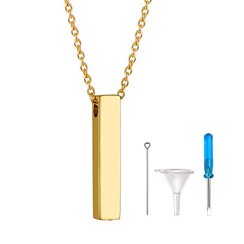 GoldChic Memorial Asche Urne Halskette mit quadratischem Säulen Anhänger Gold Asche Schmuck Andenken mit quadratischem Anhänger für immer in Herzen Andenken Kette mit 46cm+5cm Kette von GoldChic