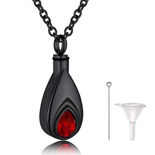 GoldChic Memorial Asche Urnen Halskette Damen Herren Edelstahl Tropfenförmiger Geburtsstein Urnen Amulett Kette 51cm+5cm lang Memorial Urnen Andenken in Schwarz für Freund Paar Familie Haustier von GoldChic