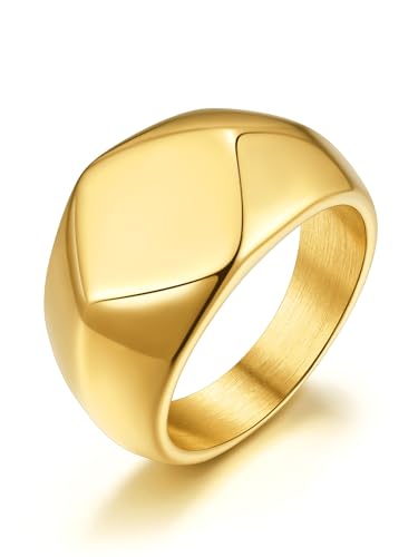 GoldChic Mode Fingerring für Damen Herren Siegelring Gold 13mm breit Edelstahl Freundschaftsring Partnerring Verlobungsring Bandring Gold Ringgröße 56.5(18) für Weihnachten Geburtstag von GoldChic