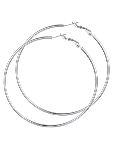 GoldChic Ohrringe Damen Creolen Edelstahl 70MM Kreolen Große Ohrhänger Geometrisch Schlichte Rundohrringe Kreis Ohrringe Ohrschmuck Accessoire von GoldChic