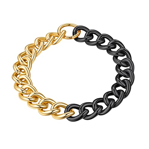 GoldChic Panzerkette Choker Kette Kupfer Große Choker in 23mm breit Klassische Kubanische Choker Kette Gold&Schwarz Cuban Link Chain Choker Kette Länge 40cm für Damen Frauen von GOLDCHIC JEWELRY