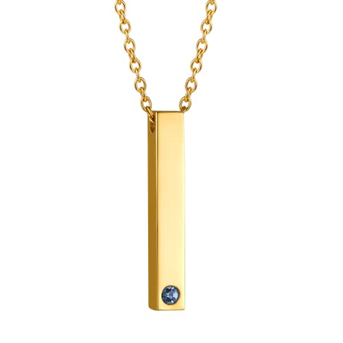 GoldChic Personalisiert Streifen Quader Anhänger Memorial Quader Stab Damen Anhänger Edelstahl Halsketten Personalisiert Gravur 18K Vergoldet Mini Säulen Pendant Anhänger für Gedenk mit Zirkon von GoldChic