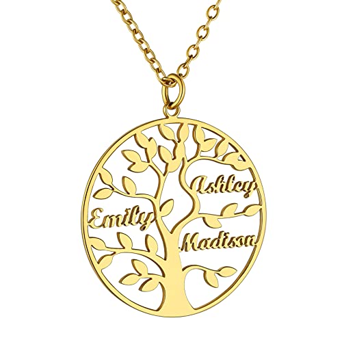 GoldChic Personalisierte 925 Silber Lebensbaum Halskette mit 3 Namen Gravur Damen Frauen Namenskette Runde Baum des Lebens Stammbaum Familie Anhänger Halskette BFF Halskette von GOLDCHIC JEWELRY