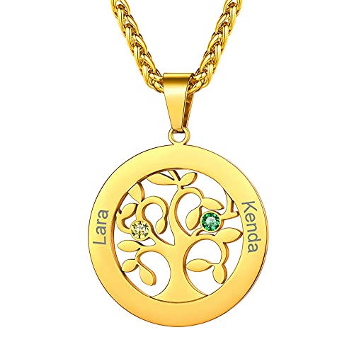 GoldChic Personalisierte Damen Lebensbaum Halskette mit 2 Namegravur 18K Vergoldet Zirkonia Baum des Lebens Namenskette Geschenke für Weihnachten Geburtstag von GOLDCHIC JEWELRY