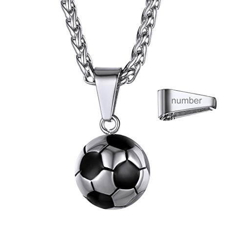 GoldChic Personalisierte Fußball Anhänger Halskette mit Namen/Wunsch/Datum Gravur Edelstahl 3D Design Fußball Charm Halskette Ballsport Schmuck mit 55cm+5cm Kette Geschenk für Männer Jungen von GOLDCHIC JEWELRY