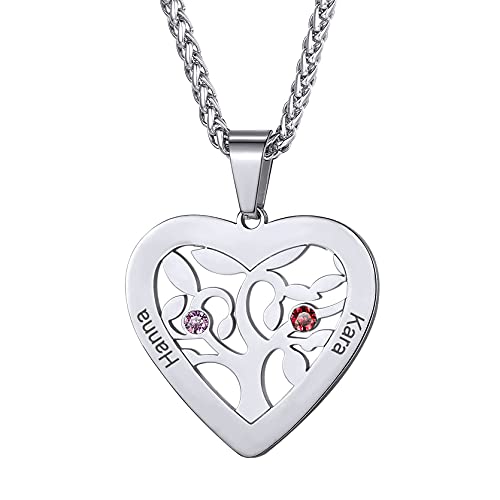 GoldChic Personalisierte Herz Lebensbaum Namenskette Edelstahl Zirkonia Baum des Lebens Halskette mit 2 Namegravur Halskette für Damen Frauen Mädchen von GOLDCHIC JEWELRY