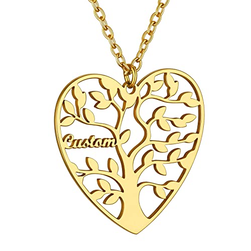 GoldChic Personalisierte Lebensbaum Halskette mit 3 Namen Gravur Damen Frauen 18K Vergoldet Namenskette Herz Baum des Lebens Stammbaum Familie Anhänger Halskette BFF Halskette von GOLDCHIC JEWELRY