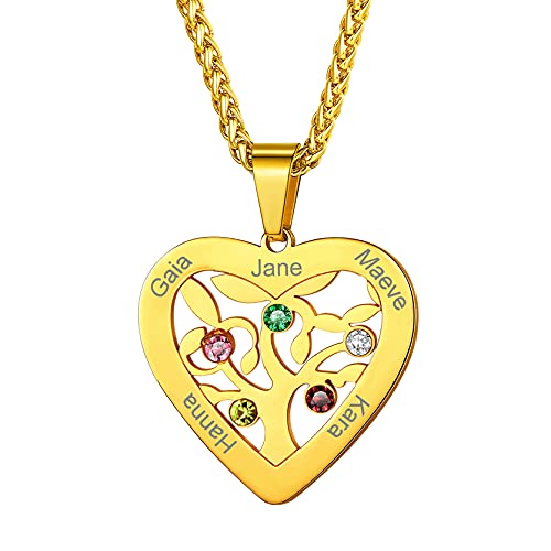 GoldChic Personalisierte Namenskette mit Lebensbaum Anhänger Damen Frauen Herz Zirkonia Familiensbaum Halskette mit Name/Textgravur in Gold Geschenke für Weihnachten Muttertag von GOLDCHIC JEWELRY