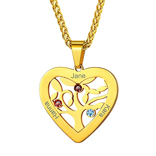 GoldChic Personalisierte Namenskette mit Lebensbaum Anhänger Herz Zirkonia Familiensbaum Halskette mit Name/Textgravur in Gold Geschenke für Weihnachten Muttertag von GOLDCHIC JEWELRY