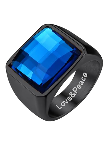 GoldChic Personalisierter Herren Konvexer Ring mit Textgravur 316L Edelstahl Zirkon Ring mit 15mm breit Blautopas Schlichter Glänzender Zirkonia-Cabochon-Ring in Schwarz Ringgröße 67.2（21.4） von GOLDCHIC JEWELRY