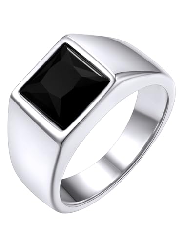 GoldChic Personalisierter Zirkon Fingerring 316L Edelstahl Geburtstein Ring in 8mm breit Hip Hop Schwarzer Zirkonia Bandring in Silber Ringgröße 59.5（18.9） von GOLDCHIC JEWELRY