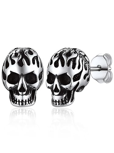 GoldChic Punk Totenkopf Ohrstecker Edelstahl Herren Damen Schädel Ohrringe Silber Skull Ohr Piercing Ohrschmuck für Halloween Geburtstag Weihnachten von GoldChic