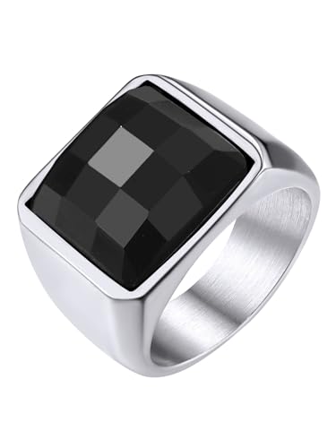 GoldChic Ring Frauen Männer Edelstahlring Siegelring mit schwarzem Stein 15MM breit Eheringe 57mm Solitärring Bandring Herren Schmuck Accessoires von GOLDCHIC JEWELRY