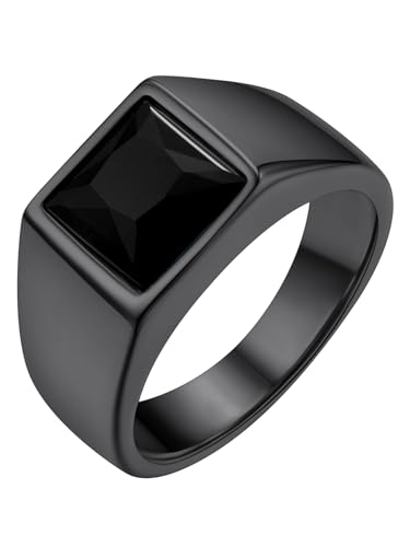 GoldChic Siegelring Frauen Männer Ring Schwarz Edelstahlring mit Stein 8MM breit Solitär Ring 57mm Eheringe Herren Schmuck Accessoires von GOLDCHIC JEWELRY