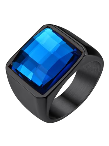 GoldChic Schlichter Konvexer Ring für Herren Männer 316L Edelstahl 15mm breit Blautopas Zirkonia Fingerring Quadratischer Zirkon-Cabochon Ring in Schwarz Ringgröße 56.5（18.1） von GOLDCHIC JEWELRY