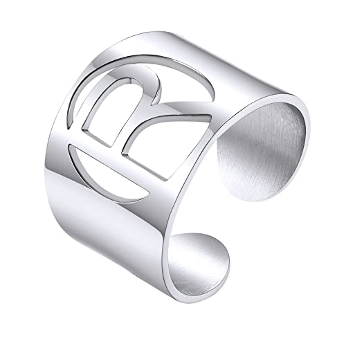 GoldChic Silber Initiale A-Z Offener Ring Edelstahl Damen Ring mit Buchstaben R Alphabet Verstellbarer Alphabet Statement Ring Stapelbarer Namen Ring in Silber Ringgröße 51.8（16.5）- 67.2（21.4） von GOLDCHIC JEWELRY