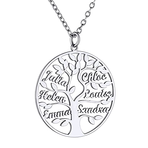 GoldChic Staplebare Lebensbaum Anhänger Namenskette Personalisierte 925 Silber Stammbaum des Lebens Kette mit 6 Namen Gravur für Familie/BFF Halskette Modeschmuck Geschenk von GOLDCHIC JEWELRY