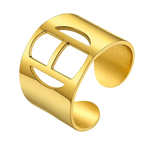 GoldChic Unisex Herren Ring 18K Vergoldet Buchstaben H Alphabet Ring Offener Einstellbarer Initiale Alphabet Fingerring Damen Anfangsbuchstaben Bandring Ringgröße 51.8（16.5）- 67.2（21.4） von GOLDCHIC JEWELRY