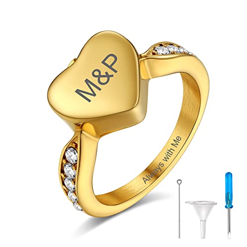 GoldChic Urnen Ring für Damen Herren 18K Vergoldet Herz Asche Ring mit Namen/Text/Datum Gravur für Memorial Ringgröße 54.4（17.3） Einäscherung Schmuck für Asche für immer in Meinem Herzen von GOLDCHIC JEWELRY