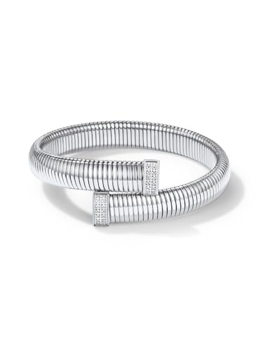 GoldChic Vintage Nagel Armband 10mm breit Edelstahl Damen Frauen Armbänder Verstellbare Silber Stretch Elastischer Armreif von GOLDCHIC JEWELRY