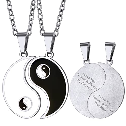 GoldChic Yin-Yang-Puzzle-Anhänger Amulett mit Motiven-Gravur Edelstahl Chinesischer Stil Yin-Yang-TaiChi Anhänger Halskette in 2 PCS mit 51cm+5cm Kette in Silber für Damen Frauen Herren Männer von GOLDCHIC JEWELRY