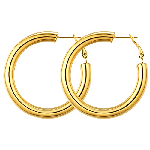 Hip Hop Damen Ohr Hoop aus 316L Edelstahl Leichte Hohle Runde Ohrringe mit Karabinerverschluß Punk Style Creolen Circle Ohrringe Durchmesser 40mm in Gold von GOLDCHIC JEWELRY