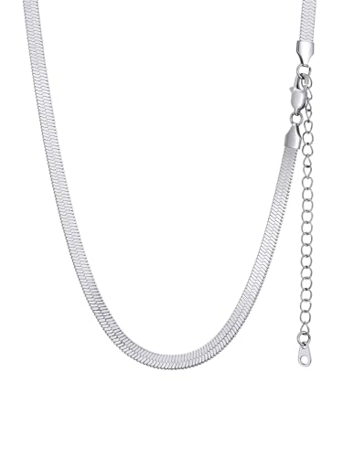 Mode Damen Flache Schlangenkette aus Edelstahl 5mm Breite Snake Kette Choker Schlichte Kette ohne Anhänger Punk Style Collier Halsband mit 46cm+9cm Kette in Silber von GoldChic