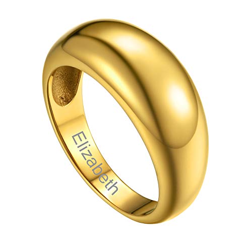 Personalisierter stapelbarer Versprechen Bandring mit Motiven-Gravur Breite 8.8mm Edelstahl Dünne konvexer Siegelring für Damen Frauen Einfach Schmuck Accessoire Ringgröße 59.5（18.9） in Gold von GoldChic