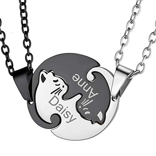 GoldChic Puzzle Passender Anhänger Paar Halskette Katze 2 Stücker Freundschaftsketten mit Wunsch Gravur Edelstahl Partneranhänger mit Halskette für Paare Mann und Frau Freundin von GoldChic
