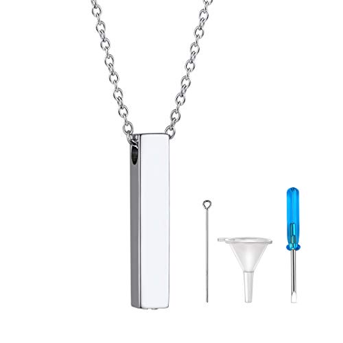GoldChic Quader Asche Urnen Anhänger Silber Memorial Asche Schmuck Halsketten mit quadratischem Säulenanhänger Mini Asche Urne Kapsel Pendant Anhänger für Gedenk mit 46cm+5cm Kette von GOLDCHIC JEWELRY