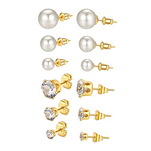 Runde Perlenohrstecker Runde Zirkonohrstecker Set mit 6 Paar Ohrringen (3 Paar Perlenohrringe 3 Paar Zirkonohrringe) Ohrstecker aus Edelstahl von GOLDCHIC JEWELRY